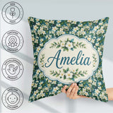Custom Name White Blossom Floral Branches on Background Seamless Square Filled Cushion Throw Pillow Sofa Bed Home Decor Zip Washable UK Made