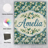 Personalised Name White Blossom Floral Custom  Modern Room Accent Elegant Feature Canvas Wall Art Print Decor Picture Ready to Hang