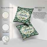 Custom Name White Blossom Floral Branches on Background Seamless Square Filled Cushion Throw Pillow Sofa Bed Home Decor Zip Washable UK Made