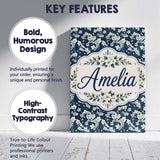 Personalised Name White Floral Bloom on Custom  Modern Room Accent Elegant Feature Canvas Wall Art Print Decor Picture Ready to Hang