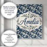 Personalised Name White Floral Bloom on Custom  Modern Room Accent Elegant Feature Canvas Wall Art Print Decor Picture Ready to Hang