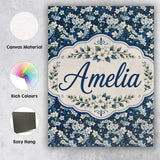 Personalised Name White Floral Bloom on Custom  Modern Room Accent Elegant Feature Canvas Wall Art Print Decor Picture Ready to Hang