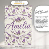 Purple Wildflowers on Cream Background Seamless Pattern Soft  Personalised Custom Name Super Soft Fleece Blanket Bed Sofa Throw