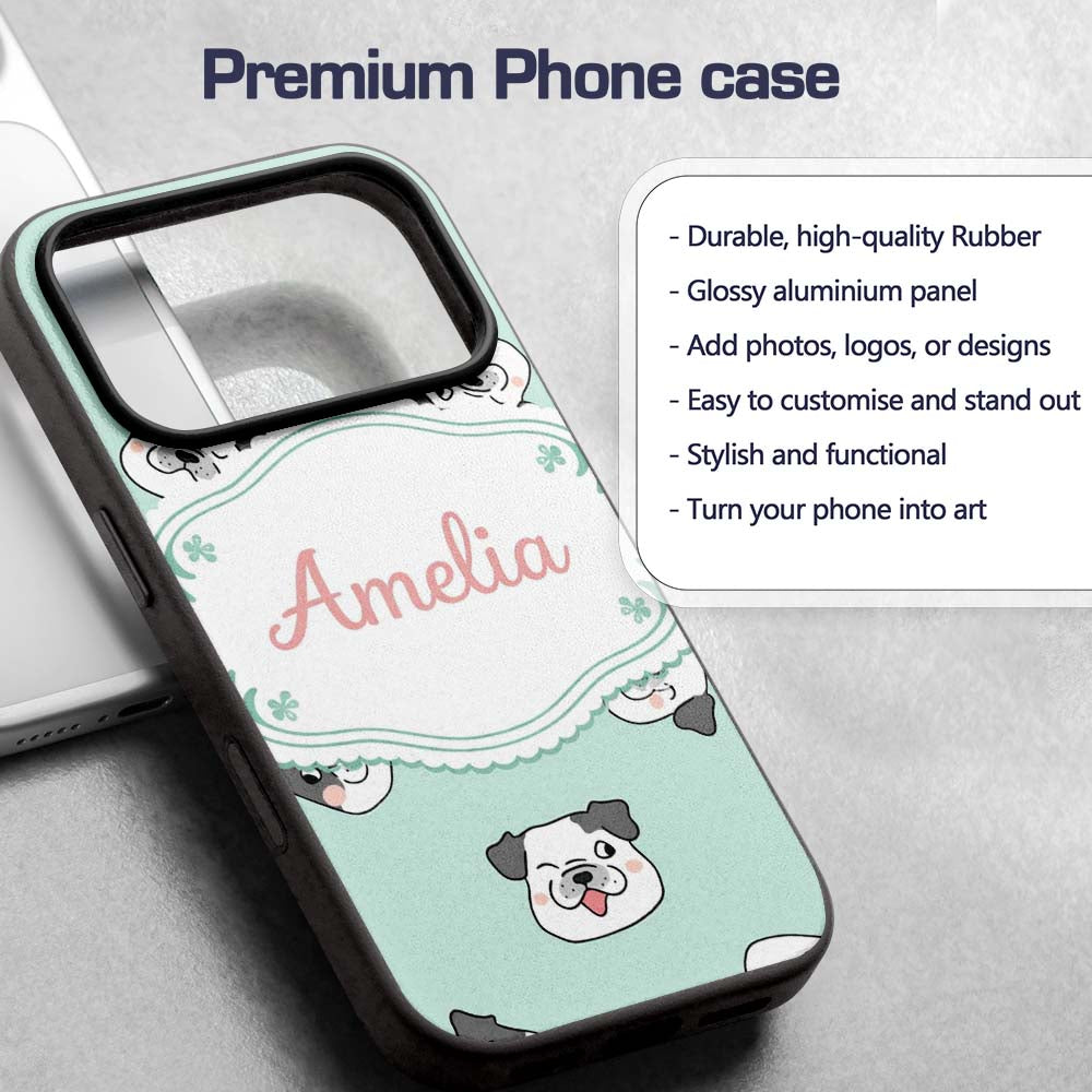 Cute French Bulldog Faces Teal Printed Design Custom Name Protective Phone Case Mobile Cover Durable Everyday Smartphone Shock Resistant
