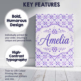Personalised Name Purple Geometric Floral Custom  Unique Gift Idea Elegant Feature Canvas Wall Art Print Decor Picture Ready to Hang