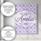Personalised Name Purple Geometric Floral Custom  Unique Gift Idea Elegant Feature Canvas Wall Art Print Decor Picture Ready to Hang