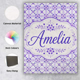 Personalised Name Purple Geometric Floral Custom  Unique Gift Idea Elegant Feature Canvas Wall Art Print Decor Picture Ready to Hang