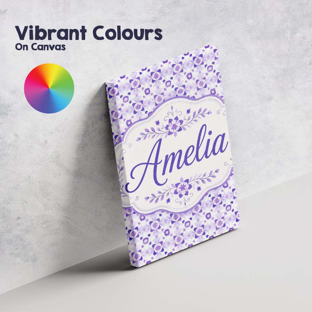 Personalised Name Purple Geometric Floral Custom  Unique Gift Idea Elegant Feature Canvas Wall Art Print Decor Picture Ready to Hang