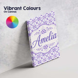 Personalised Name Purple Geometric Floral Custom  Unique Gift Idea Elegant Feature Canvas Wall Art Print Decor Picture Ready to Hang