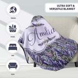 Detailed Lavender Botanical Garden Seamless Pattern Elegant Floral  Personalised Custom Name Super Soft Fleece Blanket Bed Sofa Throw