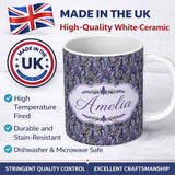 Personalized Custom Name Detailed Lavender Botanical Garden Seamless Pattern Elegant Floral 11oz Ceramic Coffee Tea Mug White Large Handle