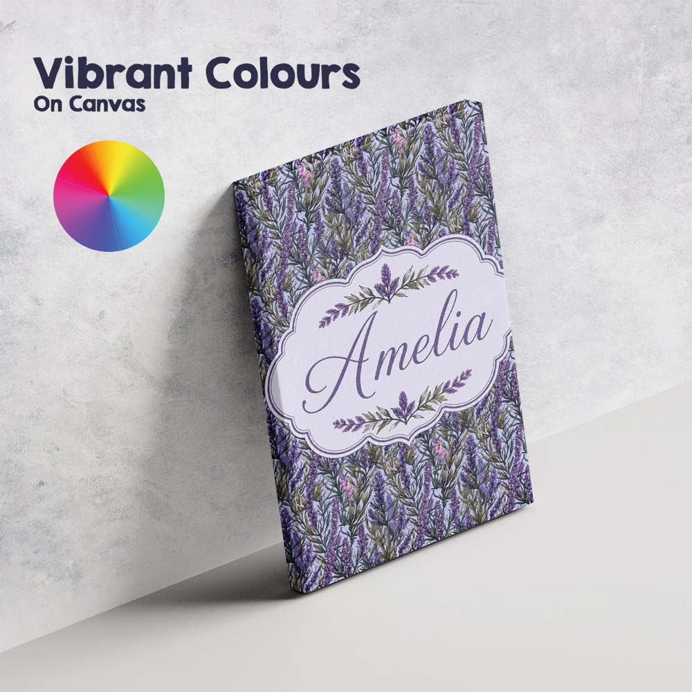 Personalised Name Detailed Lavender Botanical Custom Unique Gift Idea Modern Room Accent Canvas Wall Art Print Decor Picture Ready to Hang
