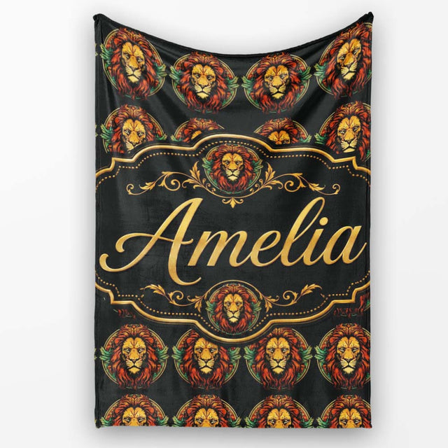 Majestic Lion Crest with Wings on Dark Background Seamless Pattern  Personalised Custom Name Super Soft Fleece Blanket Bed Sofa Throw
