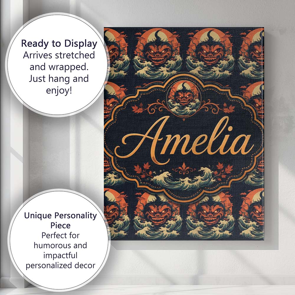 Personalised Name Dark Halloween Pumpkin Custom  Unique Gift Idea Elegant Feature Canvas Wall Art Print Decor Picture Ready to Hang