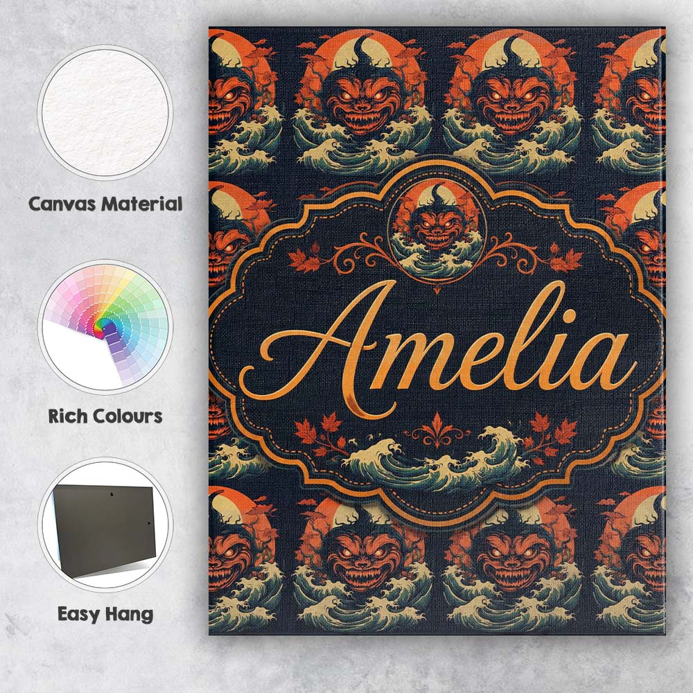 Personalised Name Dark Halloween Pumpkin Custom  Unique Gift Idea Elegant Feature Canvas Wall Art Print Decor Picture Ready to Hang