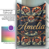 Dark Halloween Pumpkin Demon Face Seamless Pattern Spooky Design  Personalised Custom Name Super Soft Fleece Blanket Bed Sofa Throw