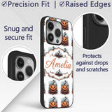Scary Jack O Lantern Pumpkin Decorative Design Custom Name Protective Phone Case Mobile Cover Durable Everyday Smartphone Shock Resistant