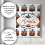 Personalised Name Scary Jack O Lantern Custom  Modern Room Accent Elegant Feature Canvas Wall Art Print Decor Picture Ready to Hang