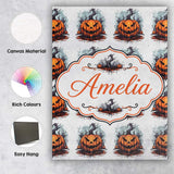 Personalised Name Scary Jack O Lantern Custom  Modern Room Accent Elegant Feature Canvas Wall Art Print Decor Picture Ready to Hang