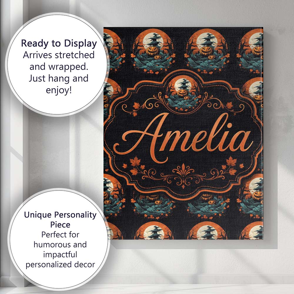 Personalised Name Haunted Pumpkin Landscape Custom  Bespoke Interior Contemporary Canvas Wall Art Print Decor Picture Ready to Hang