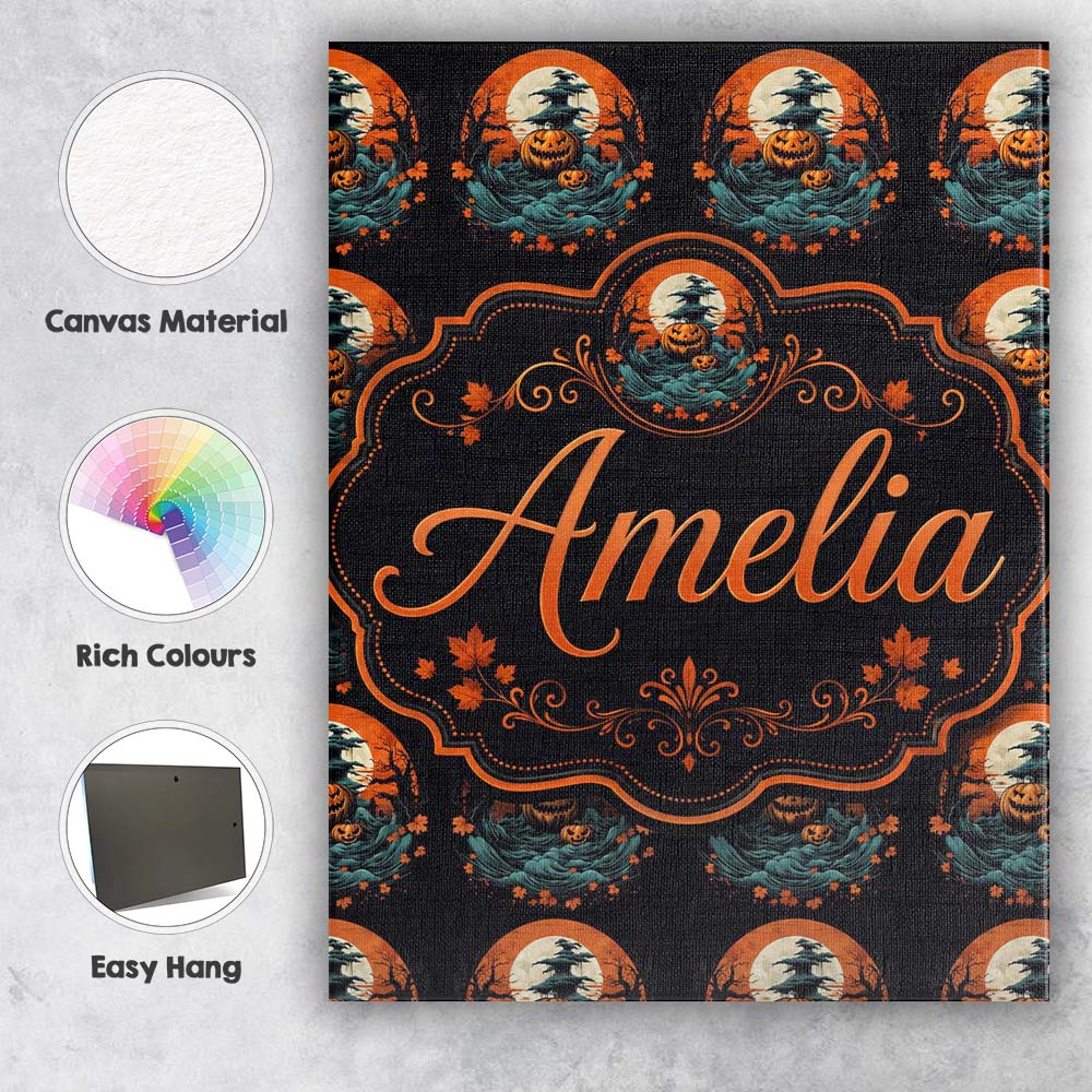 Personalised Name Haunted Pumpkin Landscape Custom  Bespoke Interior Contemporary Canvas Wall Art Print Decor Picture Ready to Hang