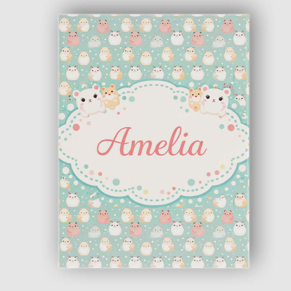 Personalised Name Pastel Cute Hamster Soft Polka Dot Seamless Custom Contemporary Display Canvas Wall Art Print Decor Picture Ready to Hang
