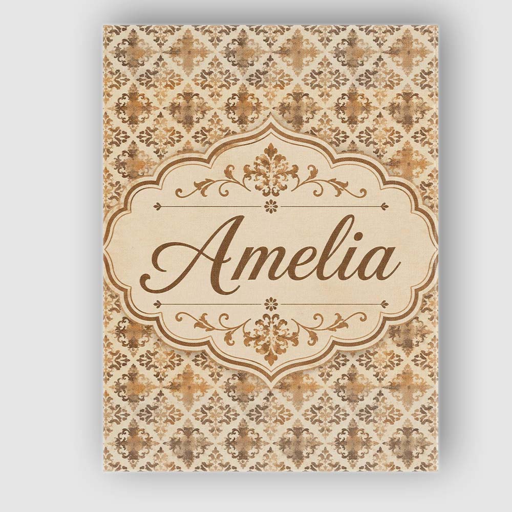 Personalised Name Classic Beige Damask Custom  Modern Room Accent Elegant Feature Canvas Wall Art Print Decor Picture Ready to Hang