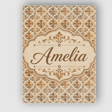 Personalised Name Classic Beige Damask Custom  Modern Room Accent Elegant Feature Canvas Wall Art Print Decor Picture Ready to Hang