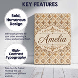 Personalised Name Classic Beige Damask Custom  Modern Room Accent Elegant Feature Canvas Wall Art Print Decor Picture Ready to Hang