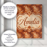 Personalised Name Abstract Orange Brush Custom  Modern Room Accent Elegant Feature Canvas Wall Art Print Decor Picture Ready to Hang