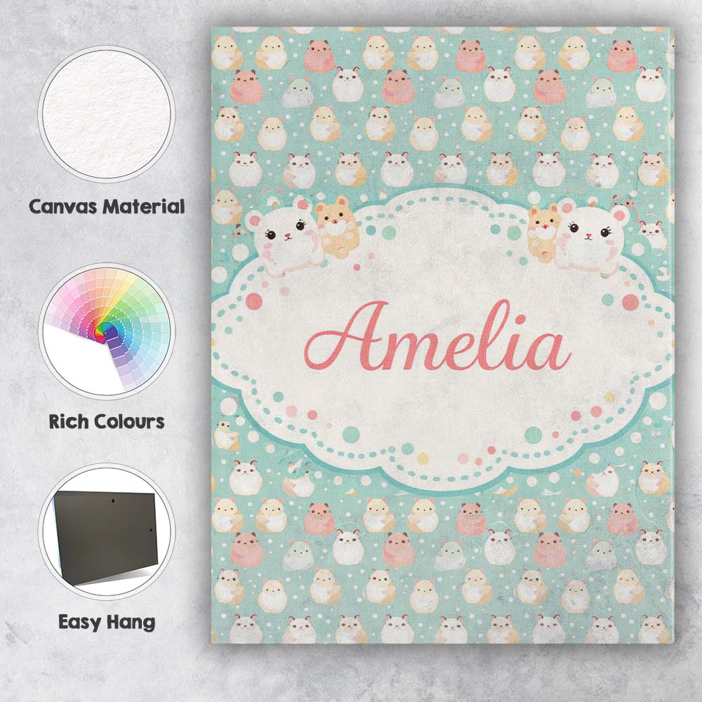 Personalised Name Pastel Cute Hamster Soft Polka Dot Seamless Custom Contemporary Display Canvas Wall Art Print Decor Picture Ready to Hang