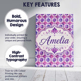Personalised Name Purple Watercolor Tile Custom  Unique Gift Idea Elegant Feature Canvas Wall Art Print Decor Picture Ready to Hang