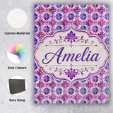 Personalised Name Purple Watercolor Tile Custom  Unique Gift Idea Elegant Feature Canvas Wall Art Print Decor Picture Ready to Hang