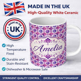 Personalized Custom Name Purple Watercolor Tile Floral Pattern Seamless Artistic Design Name 11oz Ceramic Coffee Tea Mug White Large Handle