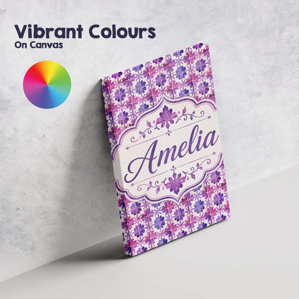 Personalised Name Purple Watercolor Tile Custom  Unique Gift Idea Elegant Feature Canvas Wall Art Print Decor Picture Ready to Hang