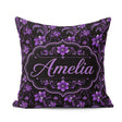 Custom Name Elegant Purple Floral Swirl Pattern Black Background Square Filled Cushion Throw Pillow Sofa Bed Home Decor Zip Washable UK Made