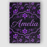 Personalised Name Elegant Purple Floral Custom  Unique Gift Idea Modern Room Accent Canvas Wall Art Print Decor Picture Ready to Hang