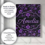 Personalised Name Elegant Purple Floral Custom  Unique Gift Idea Modern Room Accent Canvas Wall Art Print Decor Picture Ready to Hang