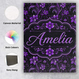 Personalised Name Elegant Purple Floral Custom  Unique Gift Idea Modern Room Accent Canvas Wall Art Print Decor Picture Ready to Hang