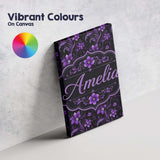 Personalised Name Elegant Purple Floral Custom  Unique Gift Idea Modern Room Accent Canvas Wall Art Print Decor Picture Ready to Hang