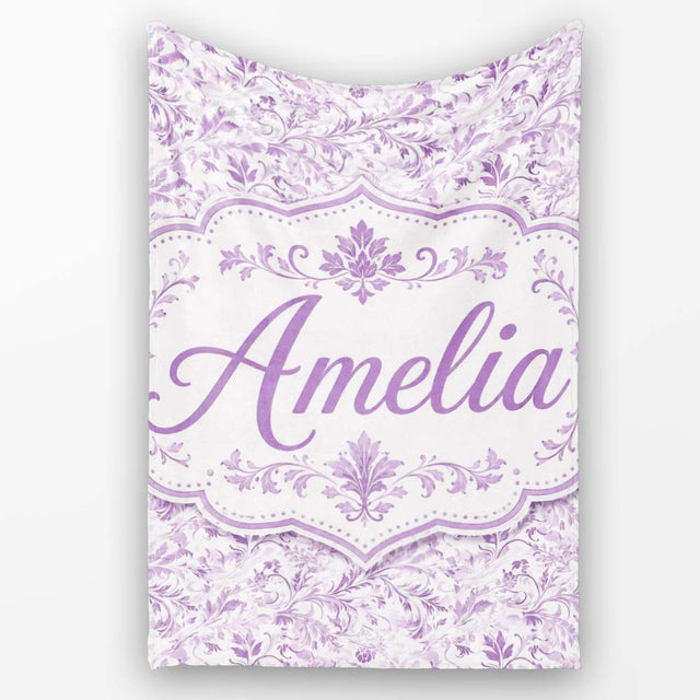 Light Lavender Vintage Floral Vine Pattern Seamless Soft Design  Personalised Custom Name Super Soft Fleece Blanket Bed Sofa Throw