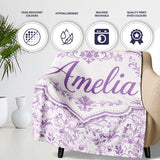 Light Lavender Vintage Floral Vine Pattern Seamless Soft Design  Personalised Custom Name Super Soft Fleece Blanket Bed Sofa Throw