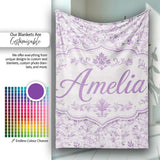 Light Lavender Vintage Floral Vine Pattern Seamless Soft Design  Personalised Custom Name Super Soft Fleece Blanket Bed Sofa Throw
