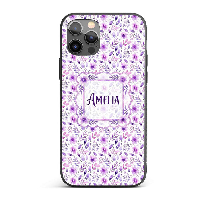 Pastel Purple Watercolor Floral Pattern Seamless Custom Name Protective Phone Case Mobile Cover Durable Everyday Smartphone Shock Resistant