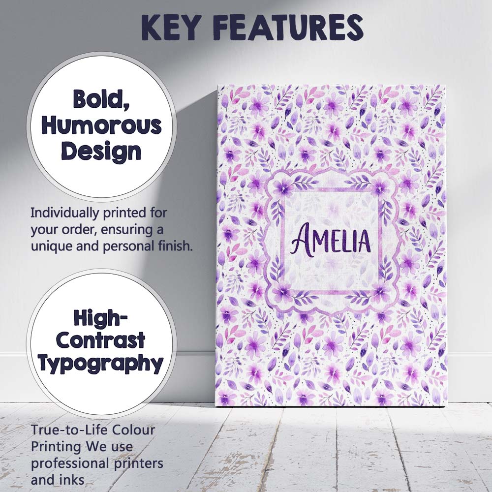 Personalised Name Pastel Purple Watercolor Custom  Unique Gift Idea Elegant Feature Canvas Wall Art Print Decor Picture Ready to Hang