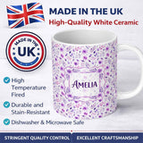Personalized Custom Name Pastel Purple Watercolor Floral Pattern Seamless Soft Botanical 11oz Ceramic Coffee Tea Mug White Large Handle