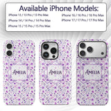Pastel Purple Watercolor Floral Pattern Seamless Custom Name Protective Phone Case Mobile Cover Durable Everyday Smartphone Shock Resistant