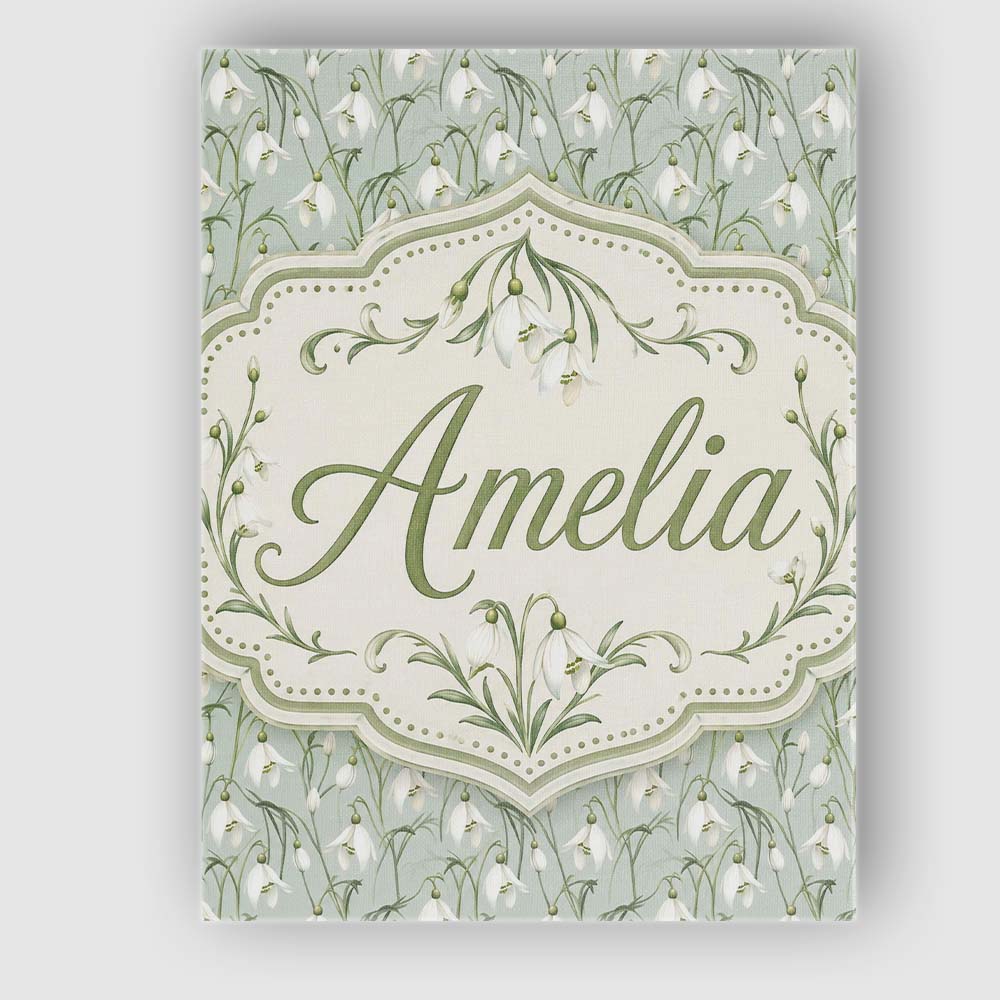 Personalised Name Delicate Snowdrop Flowers Custom  Bespoke Interior Contemporary Canvas Wall Art Print Decor Picture Ready to Hang