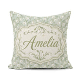 Custom Name Delicate Snowdrop Flowers Soft Sage Green Background Square Filled Cushion Throw Pillow Sofa Bed Home Decor Zip Washable UK Made
