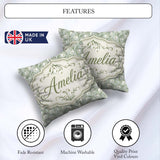 Custom Name Delicate Snowdrop Flowers Soft Sage Green Background Square Filled Cushion Throw Pillow Sofa Bed Home Decor Zip Washable UK Made